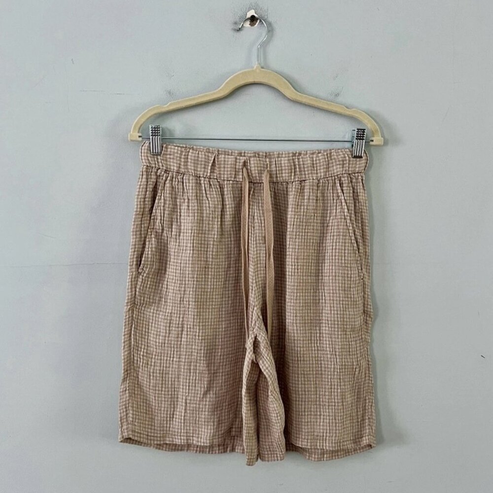 Eileen Fisher Shorts Puckered Pebble Gingham Organic Linen NWT Size XS